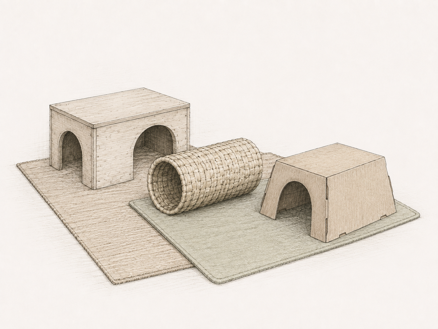 Rabbit hideouts and flooring illustration