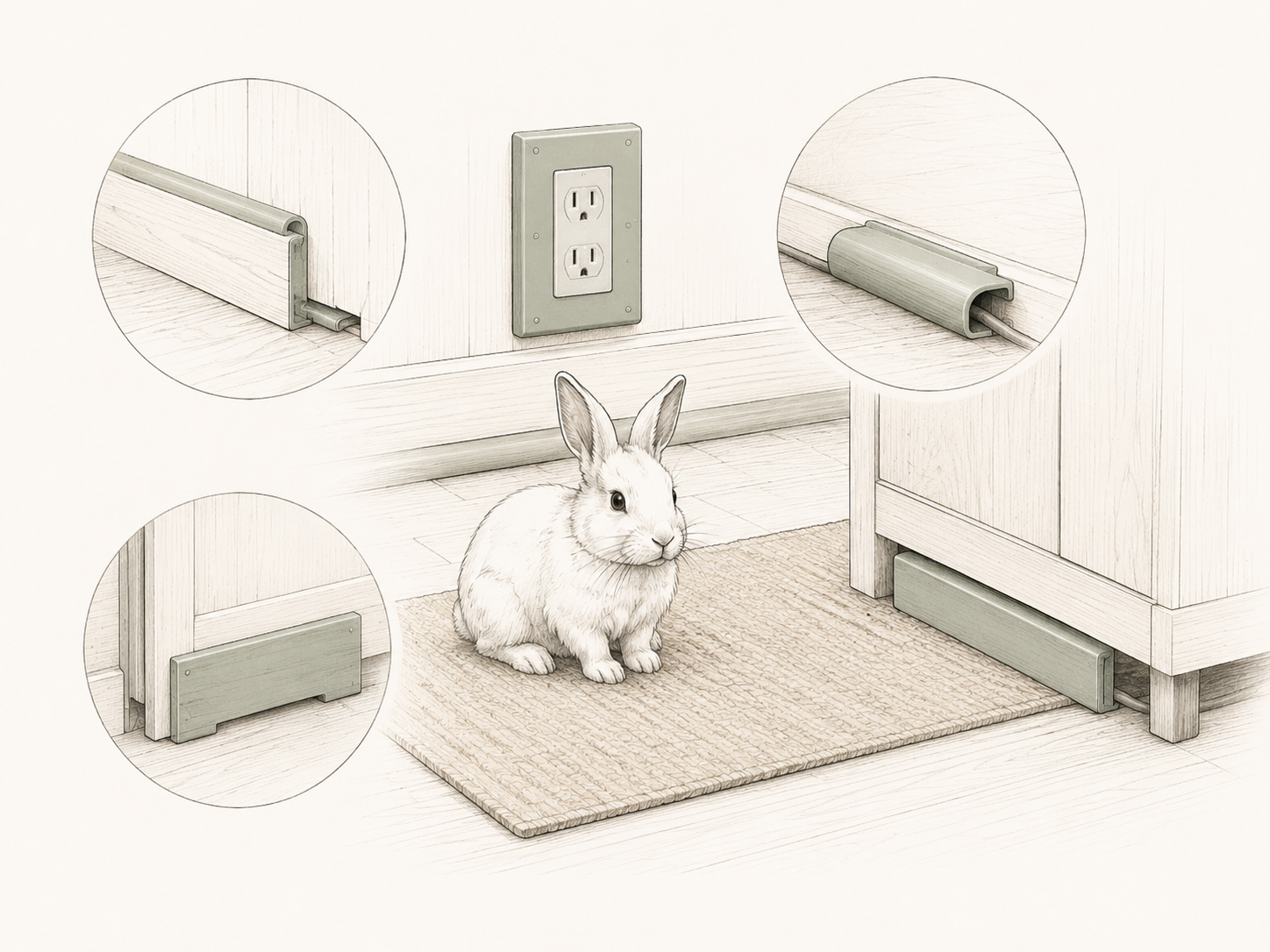 Rabbit-proofed indoor home details illustration